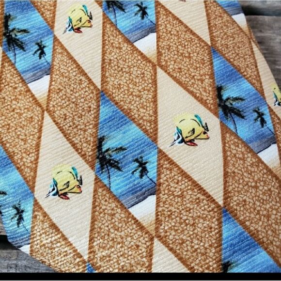 TROPICALS BY TANGO Silk Palm Tree Print Neck Tie - Picture 2 of 5